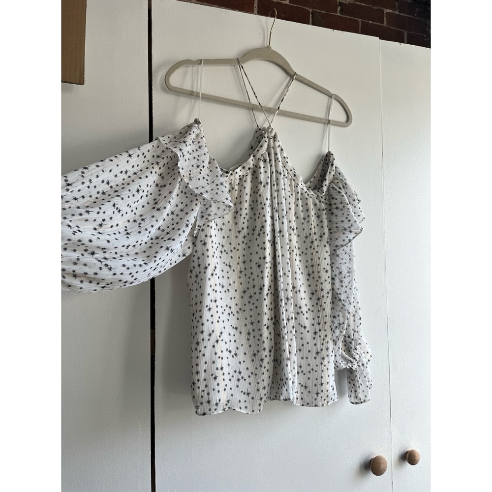 1.State White Star Metallic Printed Halter Long Sleeve Shirt Size XL